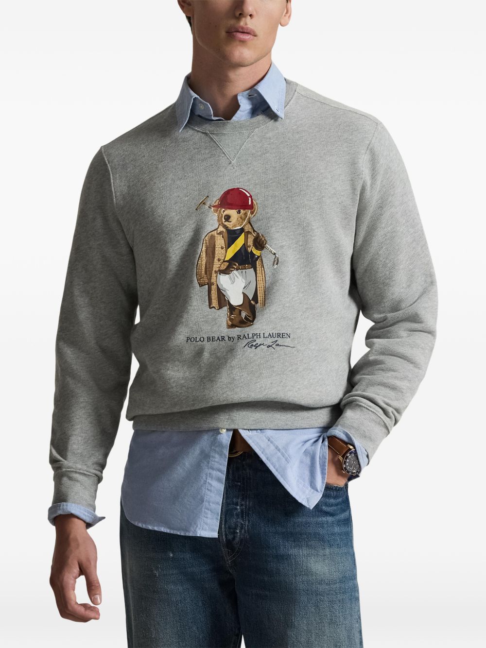 Ribbed Knit Sweatshirt with Polo Bear Graphic