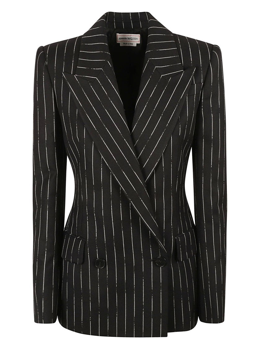Pinstripe Tailored Jacket With Double-Breasted Front