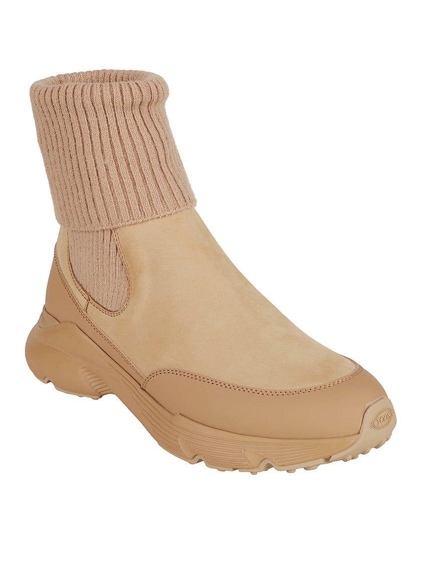 Beige Slip-On Boots With Elasticated Panels