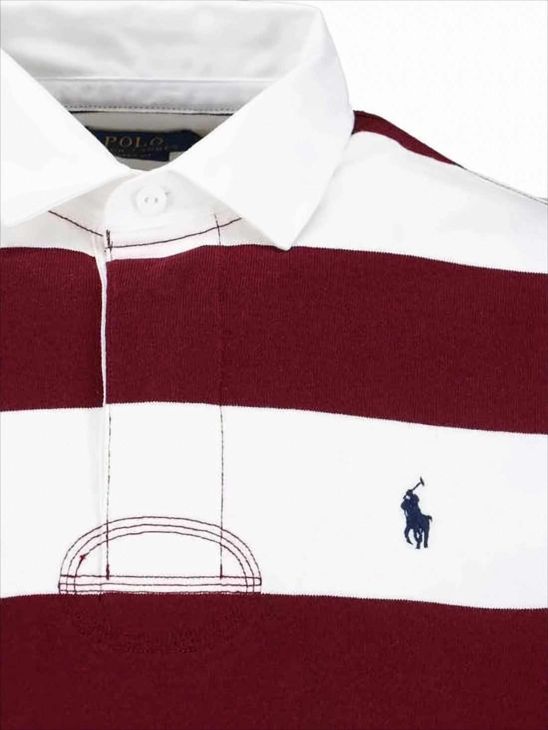 Long-Sleeve Burgundy and White Striped Polo Shirt
