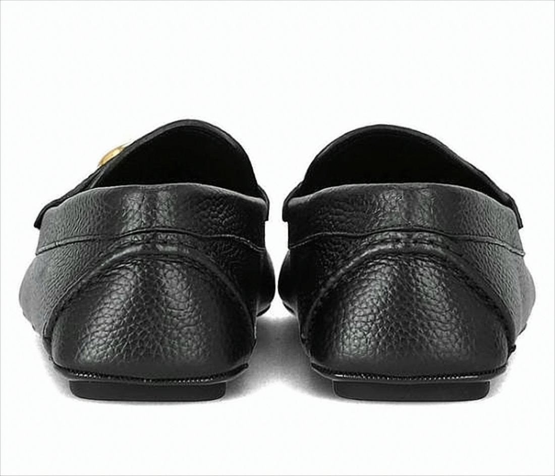 Textured Calf Leather Loafers with Gold-tone Logo