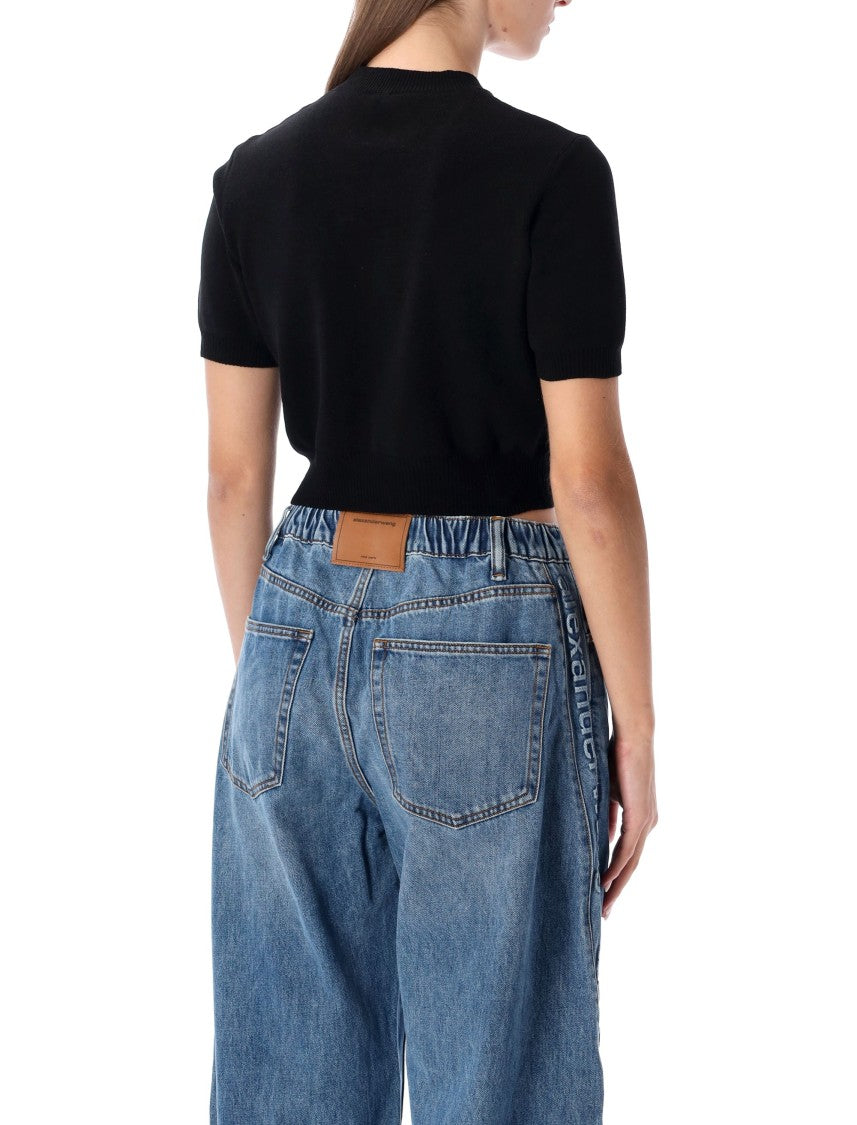 Cropped Ribbed Chenille Sweater With Logo