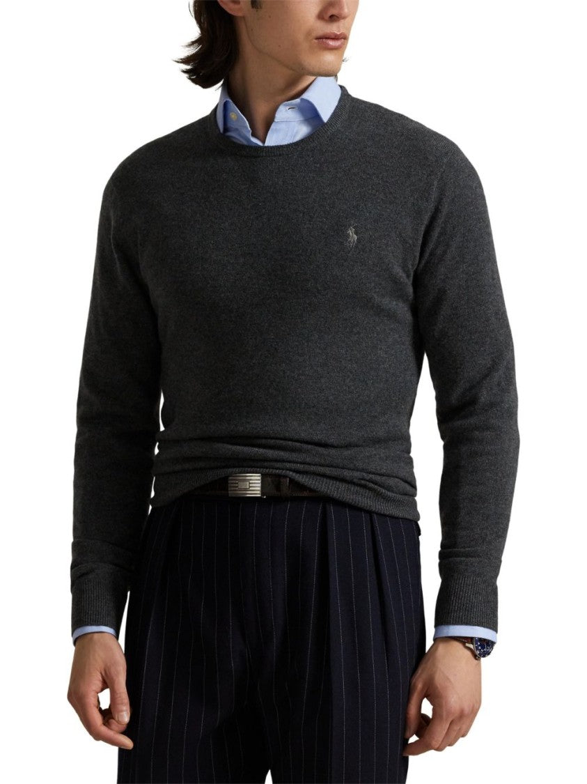 Tailored Gray Wool Crew Neck Sweater