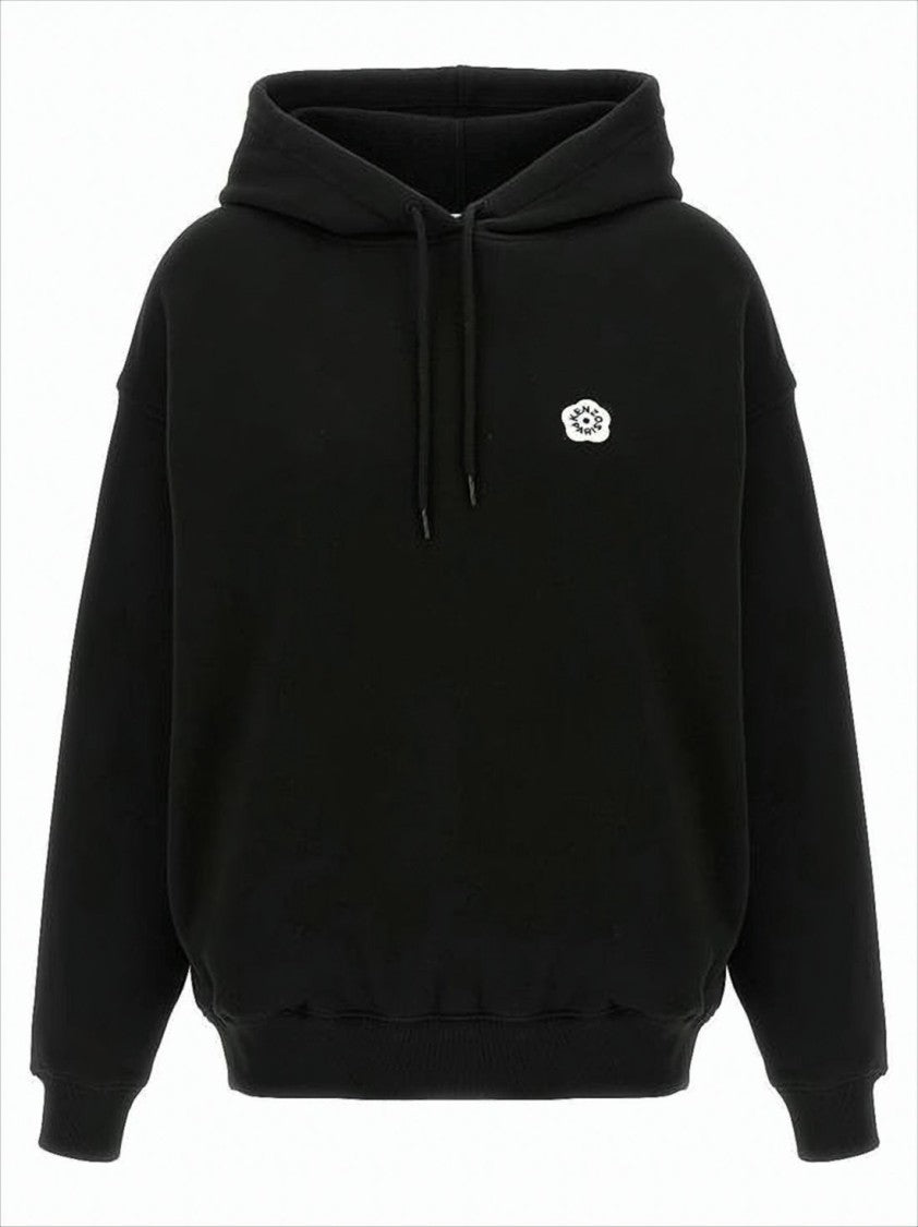 Relaxed Fit Black Hoodie With Drawstring And Embroidered Logo