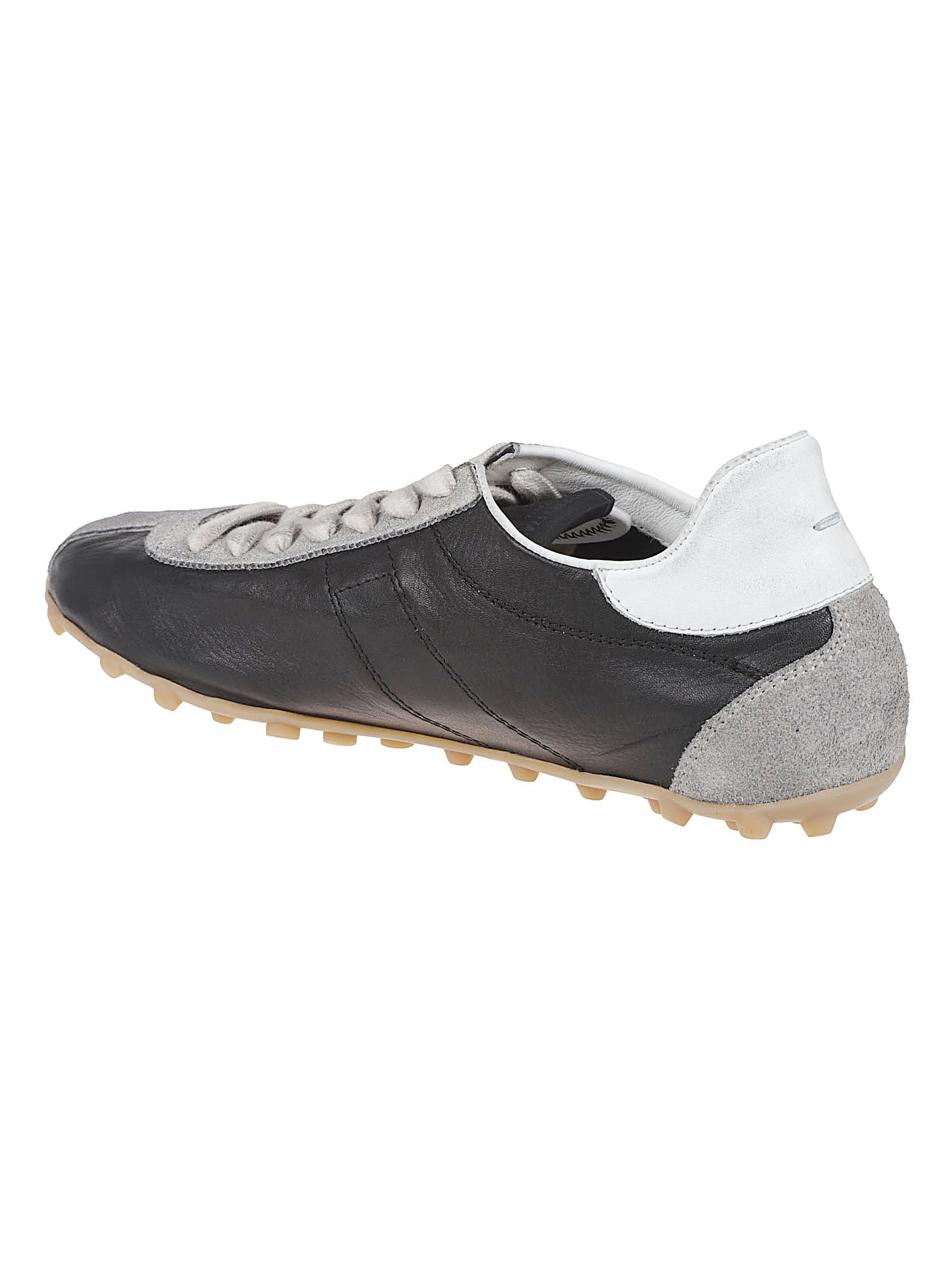 Low-Profile Black Leather Sneakers with Suede Accents