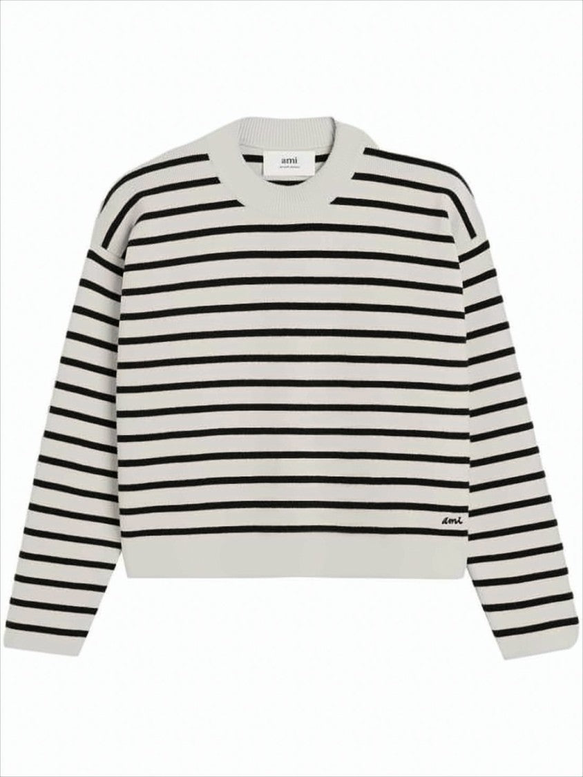 Cropped Sweater with Classic Stripe Pattern
