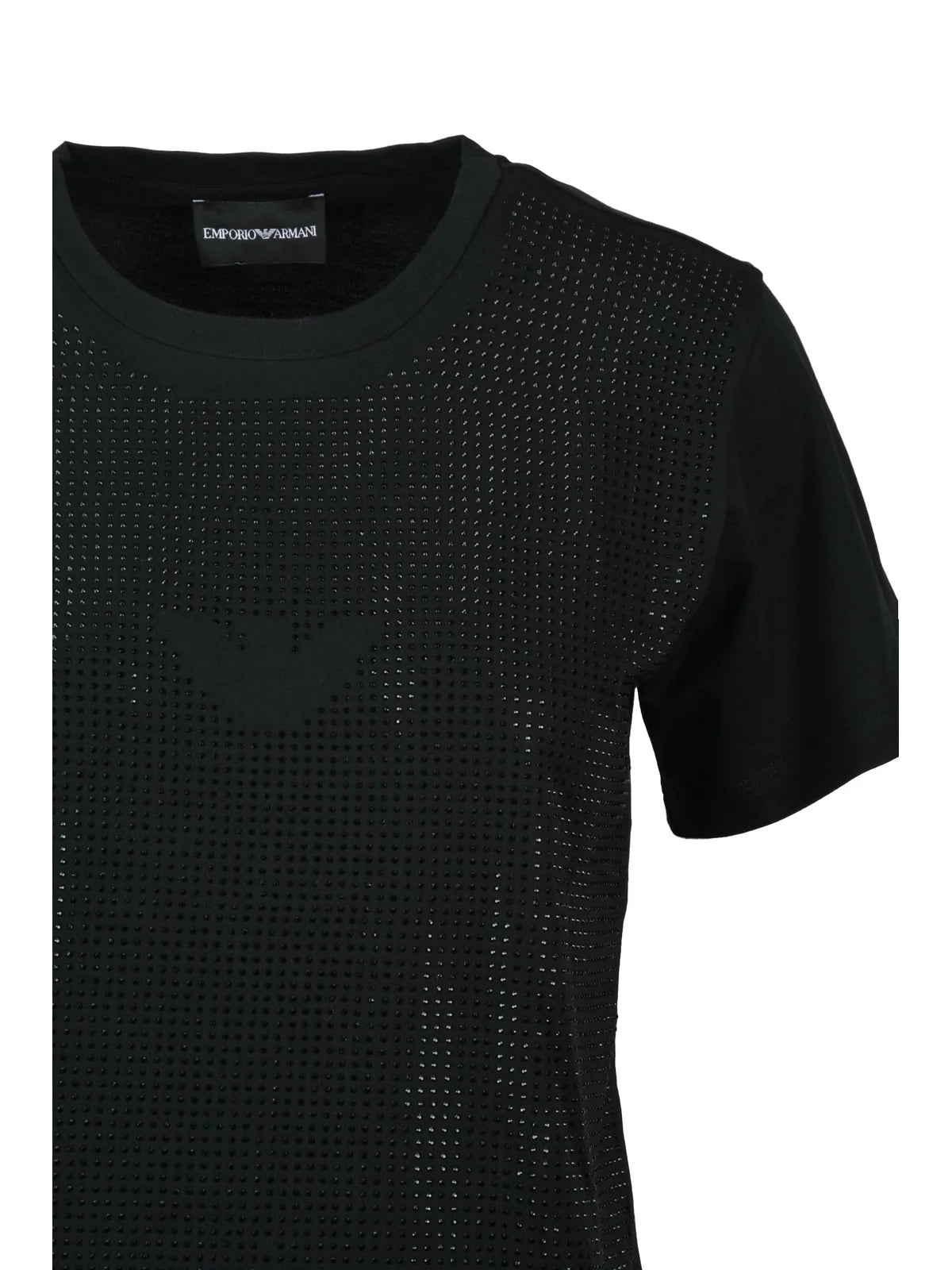 Classic Crew Neck Black Cotton T-Shirt with Textured Detail