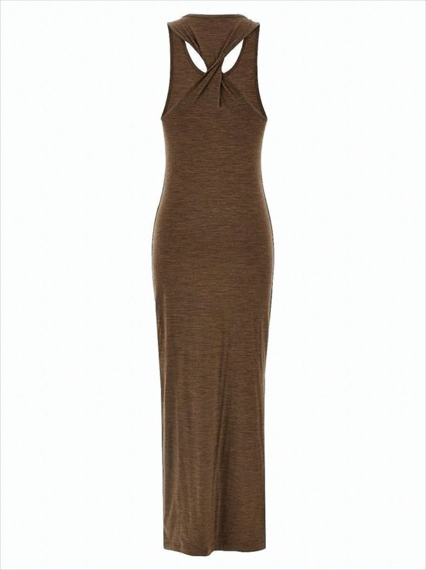 Sleeveless Fitted Long Dress with Twisted Cutout Detail