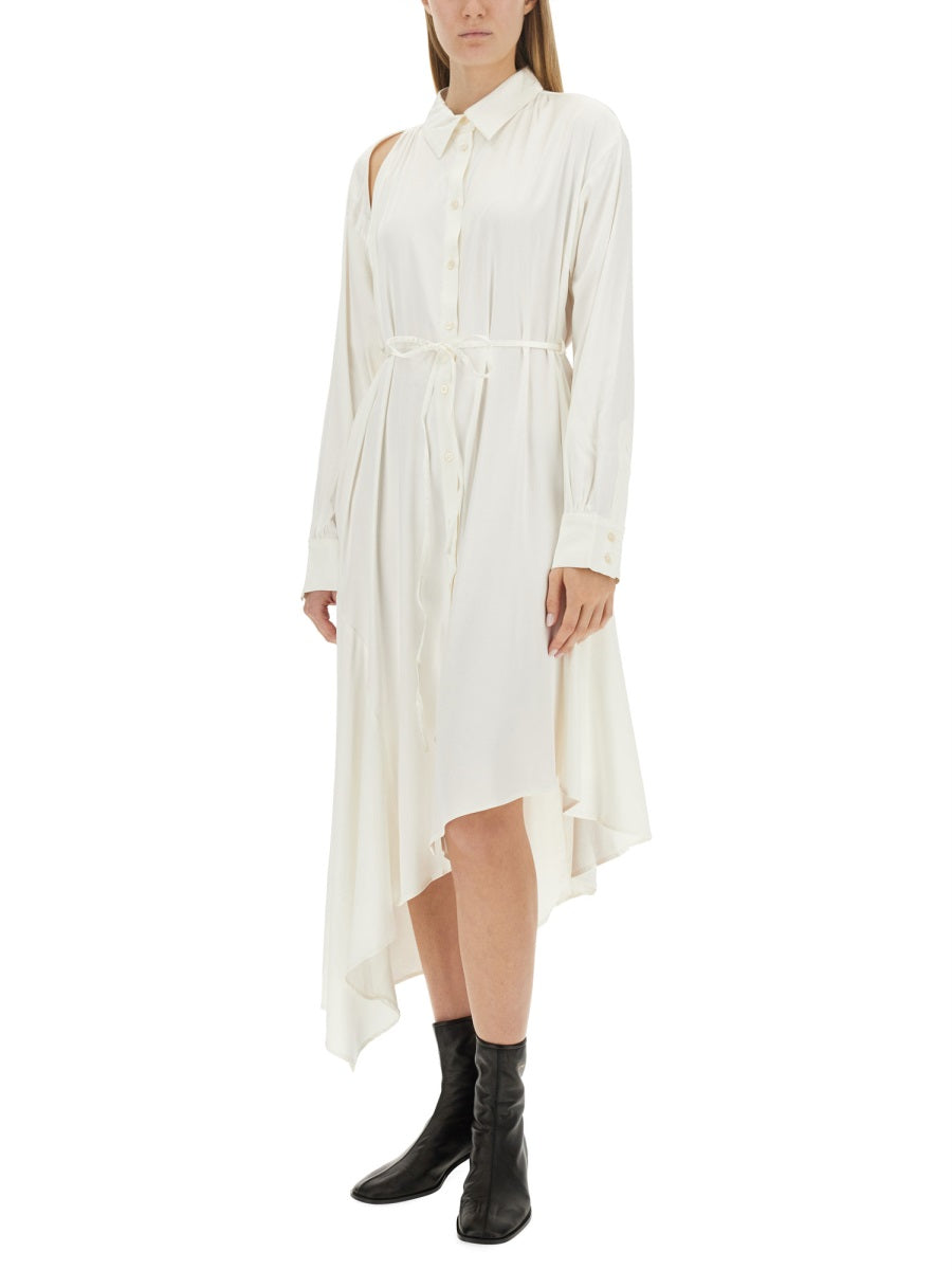 Satin Chemisier Dress With Asymmetrical Hemline
