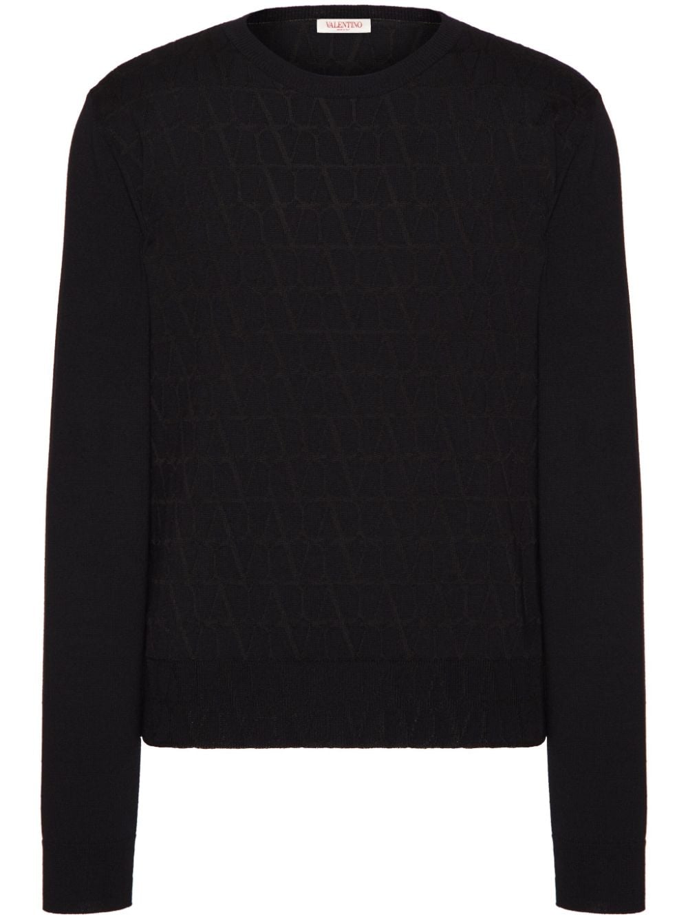 Monogram Jacquard Crew Neck Sweater in Black Virgin Wool