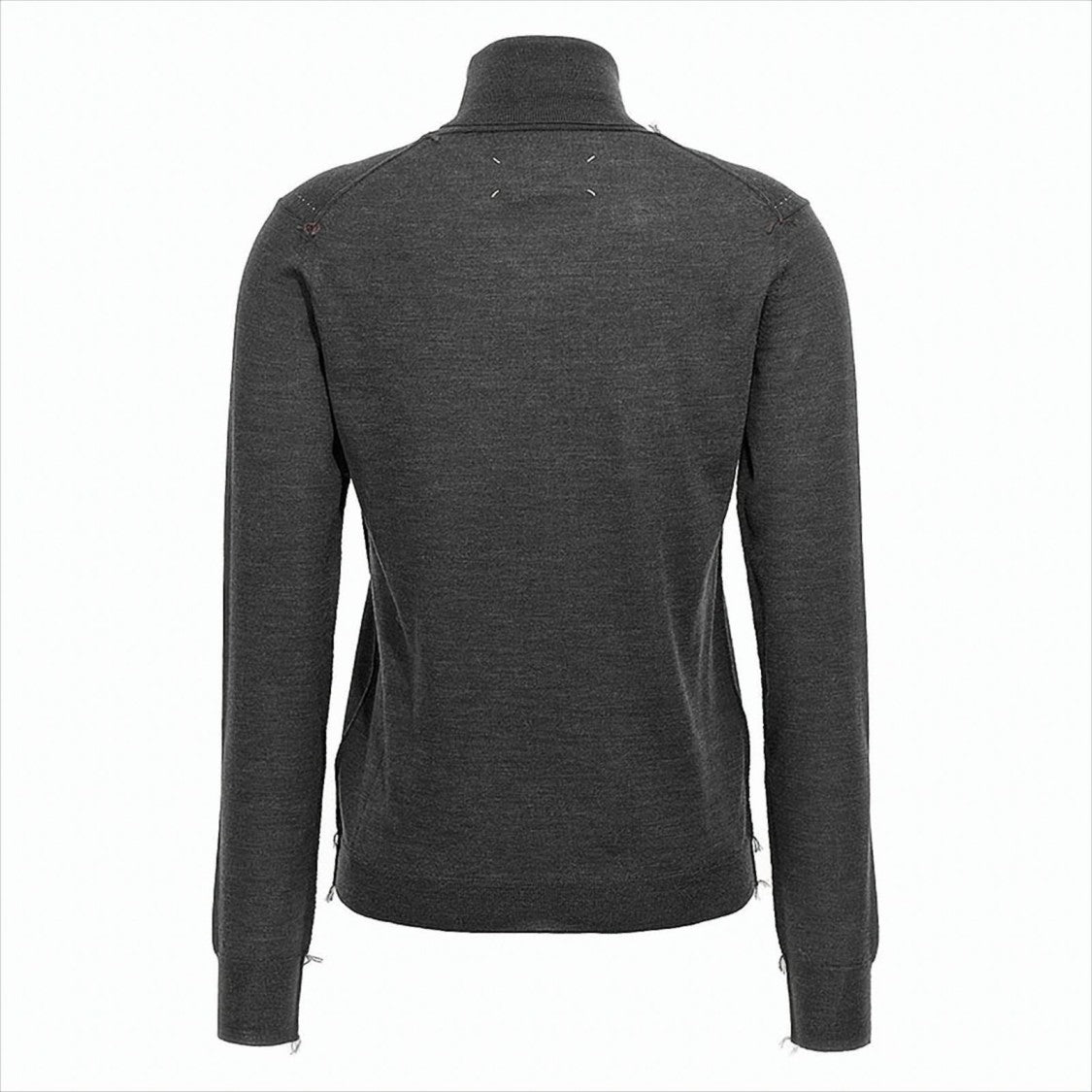 High-Neck Wool Knit Sweater With Four-Line Stitch Detail