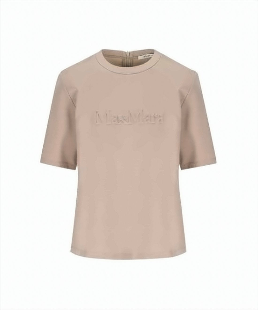Short-Sleeved Wool Blend Top with Embossed Logo