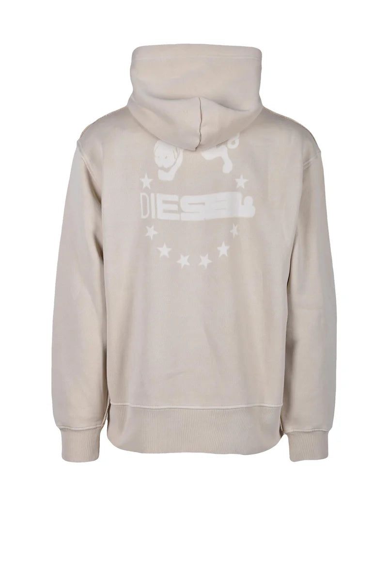 Beige Hooded Sweatshirt with Kangaroo Pocket
