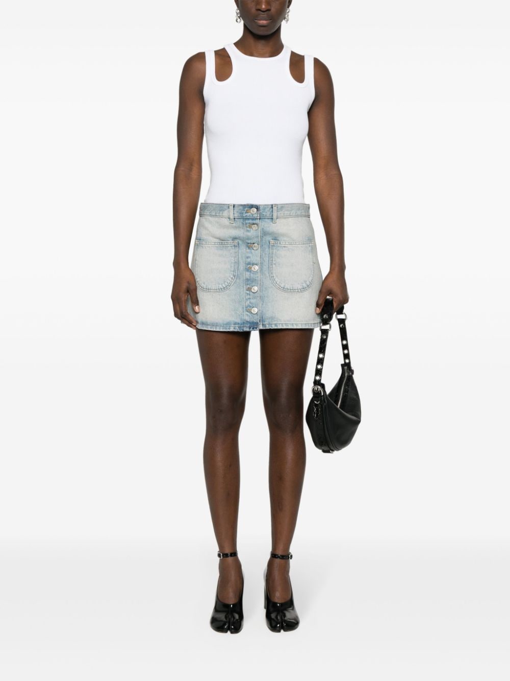 Thigh-Length Light Blue Denim Mini Skirt