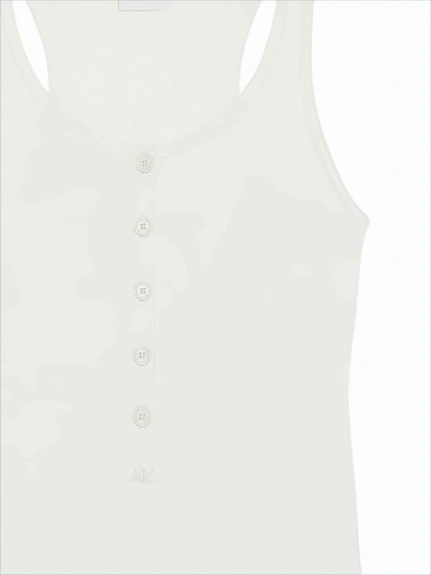 Scoop Neck Sleeveless Tank Top With Button-Down Front