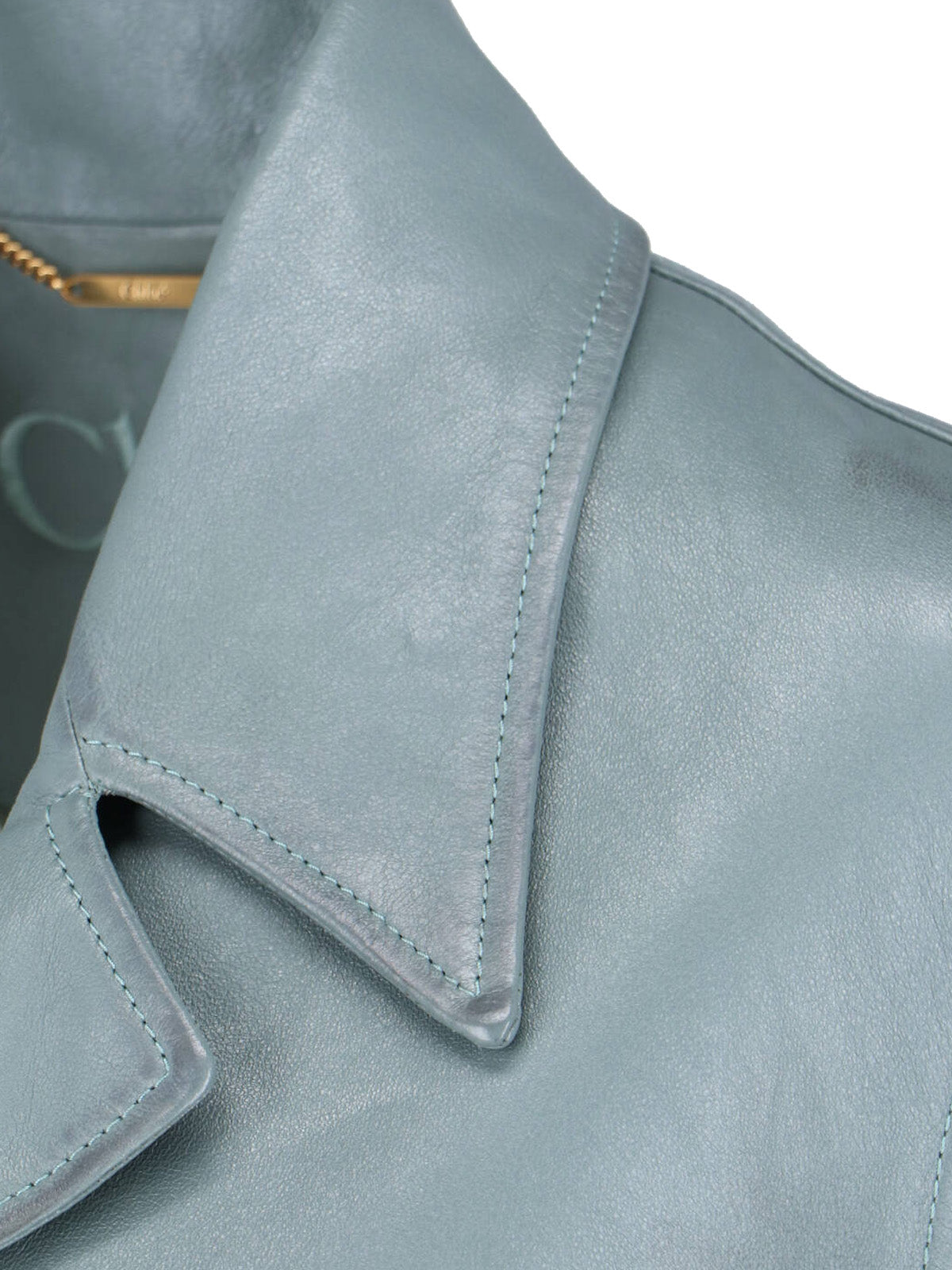 Blue Single-Breasted Lamb Leather Jacket