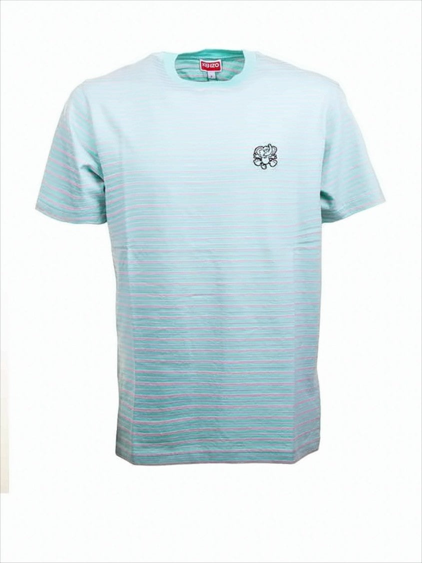 Short-Sleeve T-Shirt with Subtle Stripes and Embroidered Logo