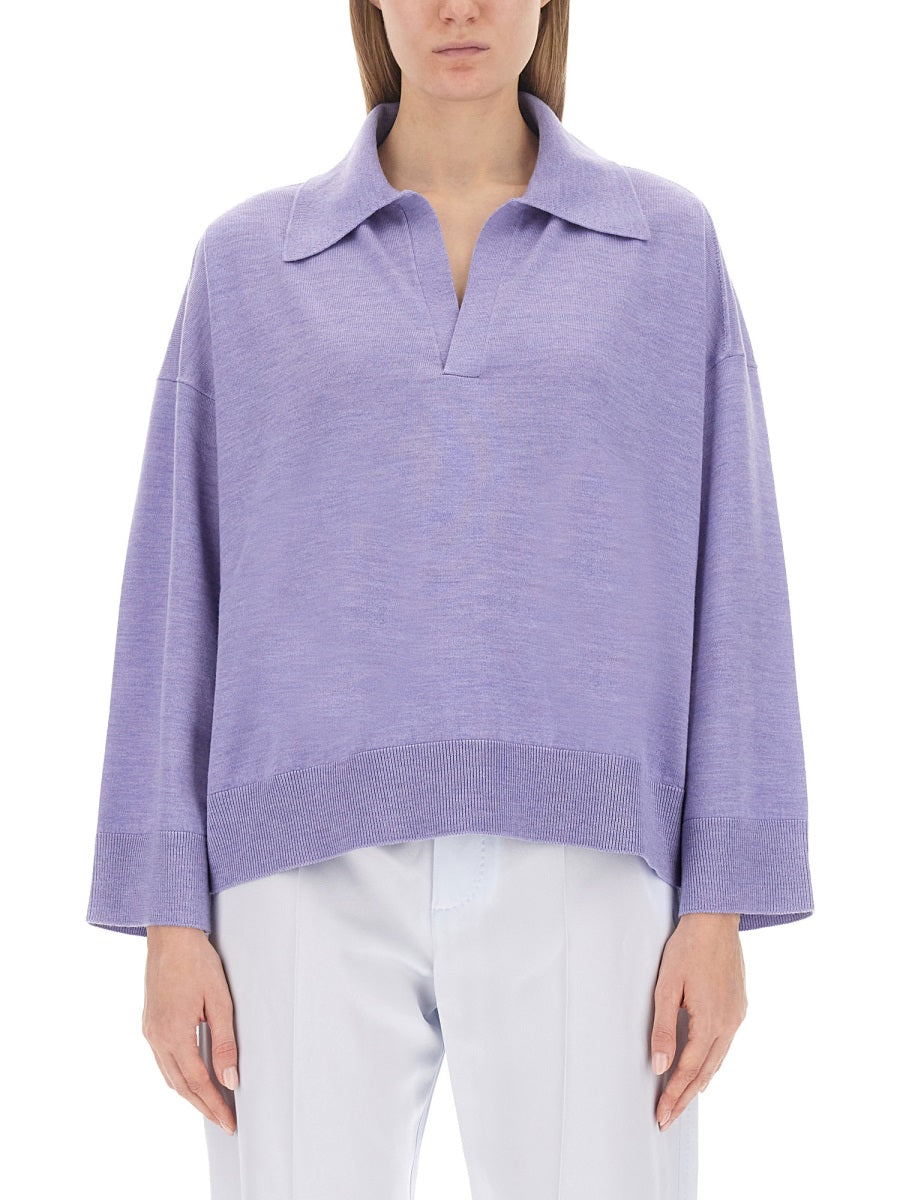 Oversized Wool Polo Shirt with Classic Collar
