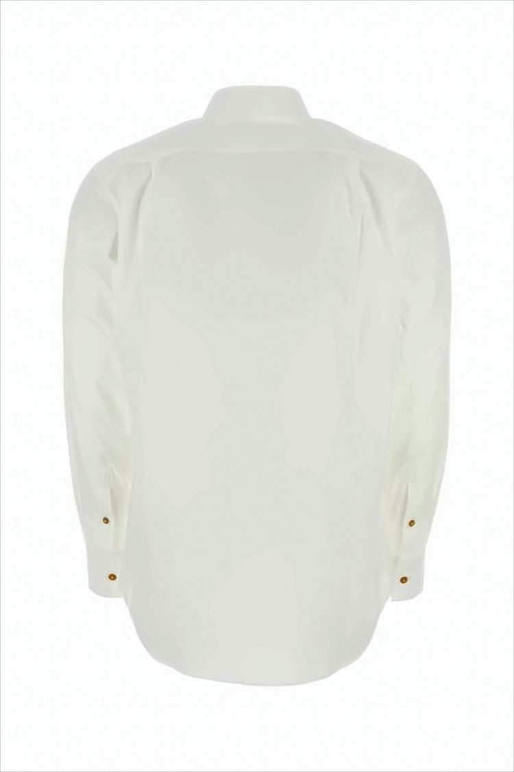 Long-Sleeve Cotton Shirt with Brown Button Detailing