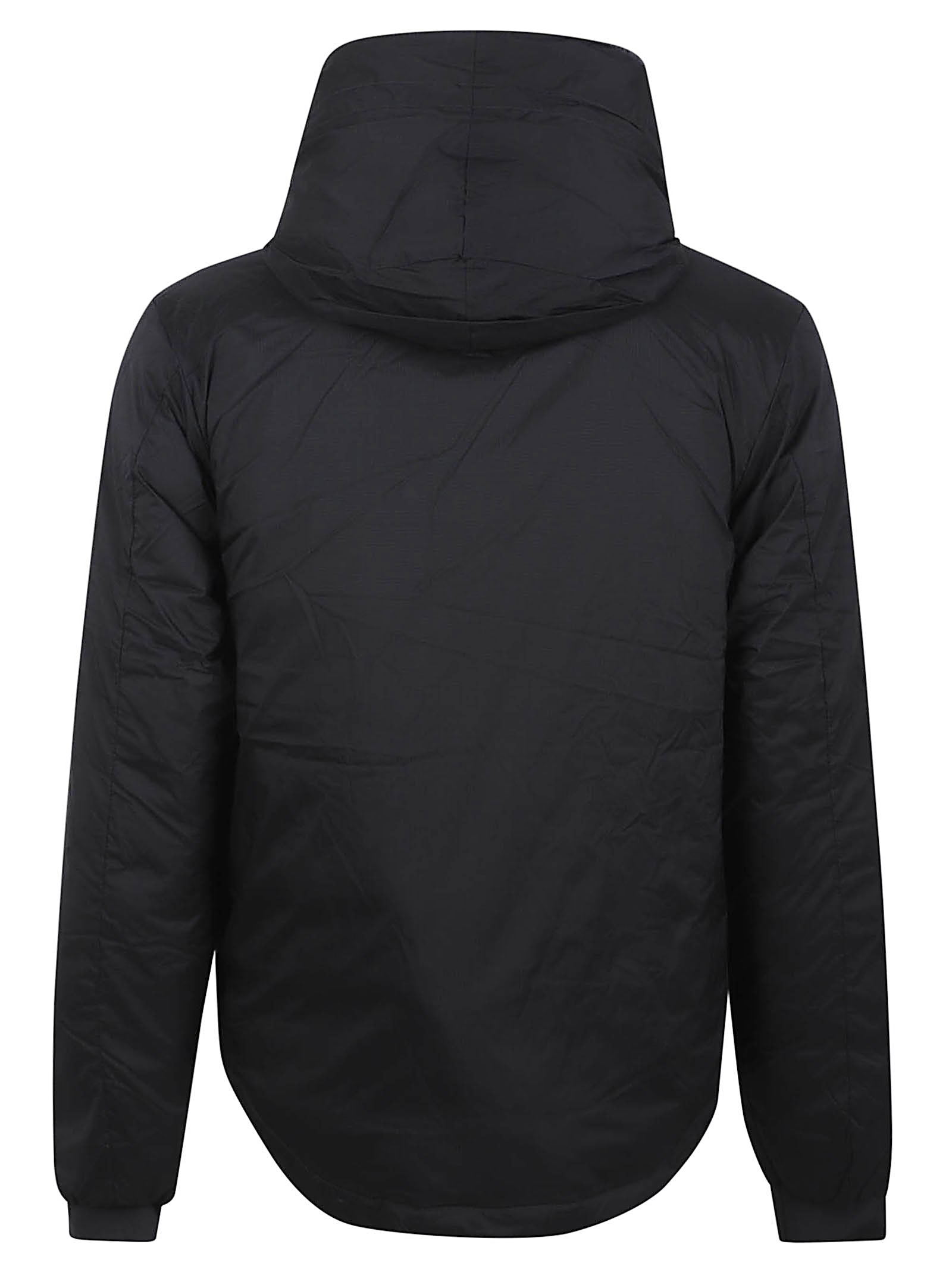 Insulated Black Jacket with High Collar and Functional Elements