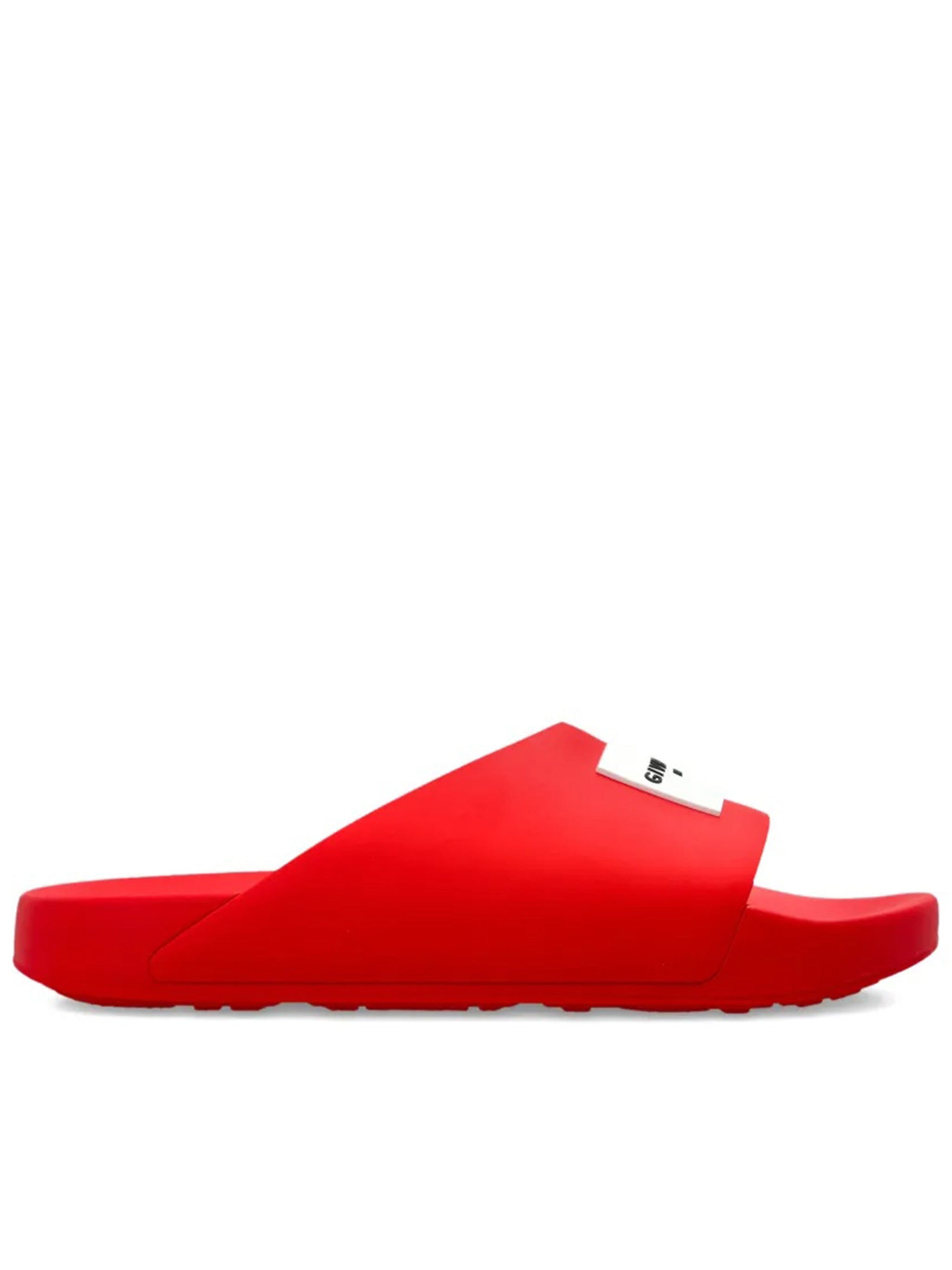 Label Slide Red Polyurethane Logo Sandals