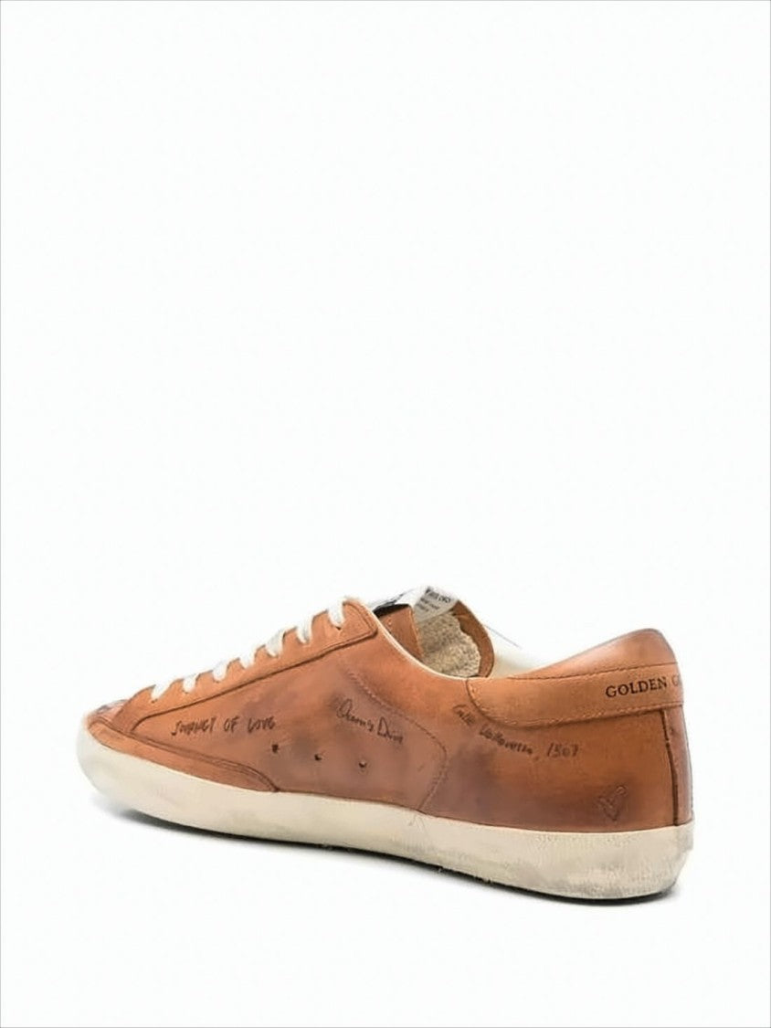 Low-Top Brown Leather Sneakers with Vintage Finish