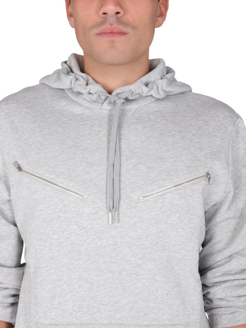 Light Grey Sweatshirt With Drawstring Hood