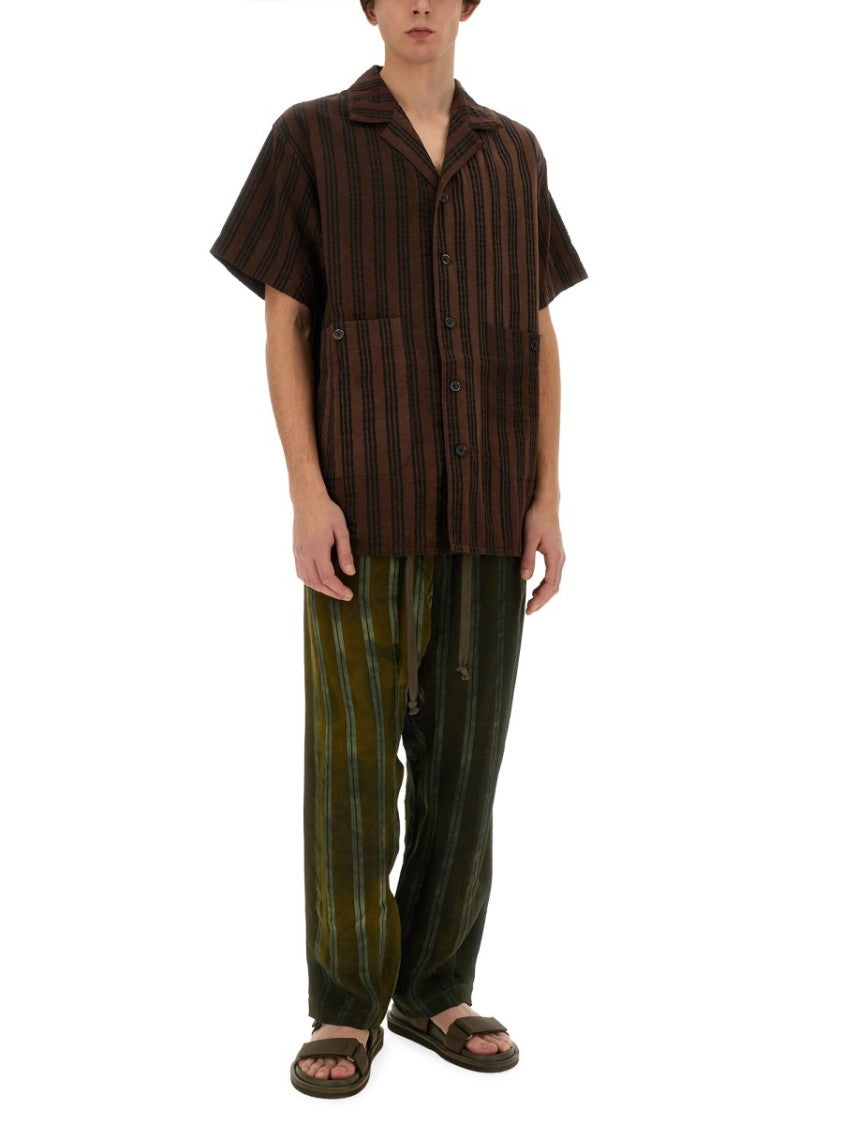 Striped Shirt With Oversized Collar And Textured Fabric
