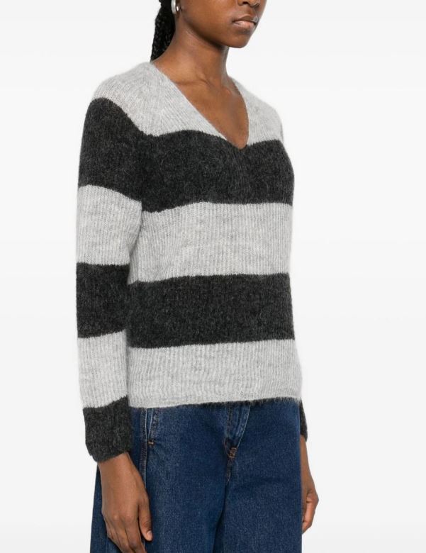 Mohair Yarn Sweater with V-Neck