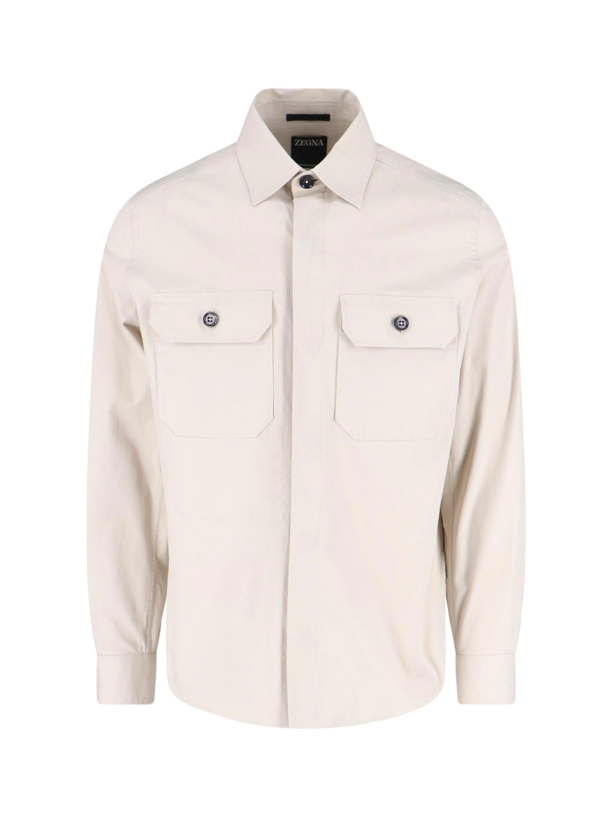White Cotton-Blend Curved Hem Casual Shirt