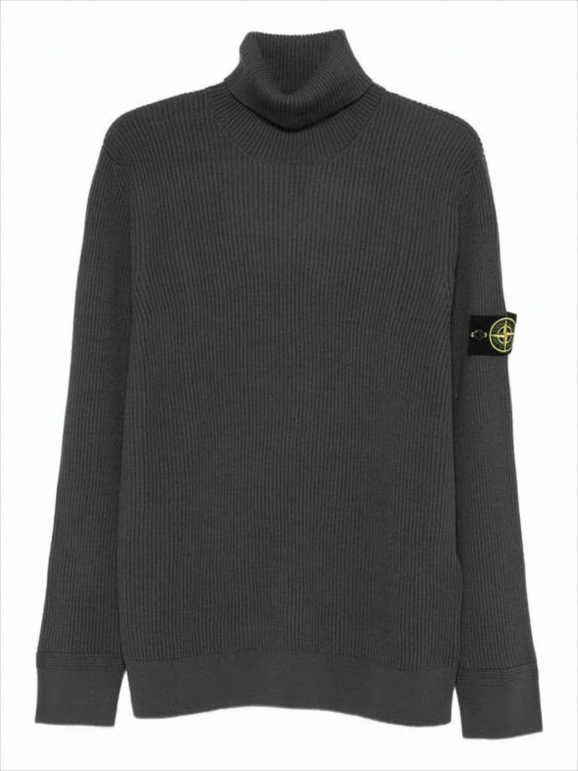 Ribbed Knit Turtleneck Sweater with Compass Logo