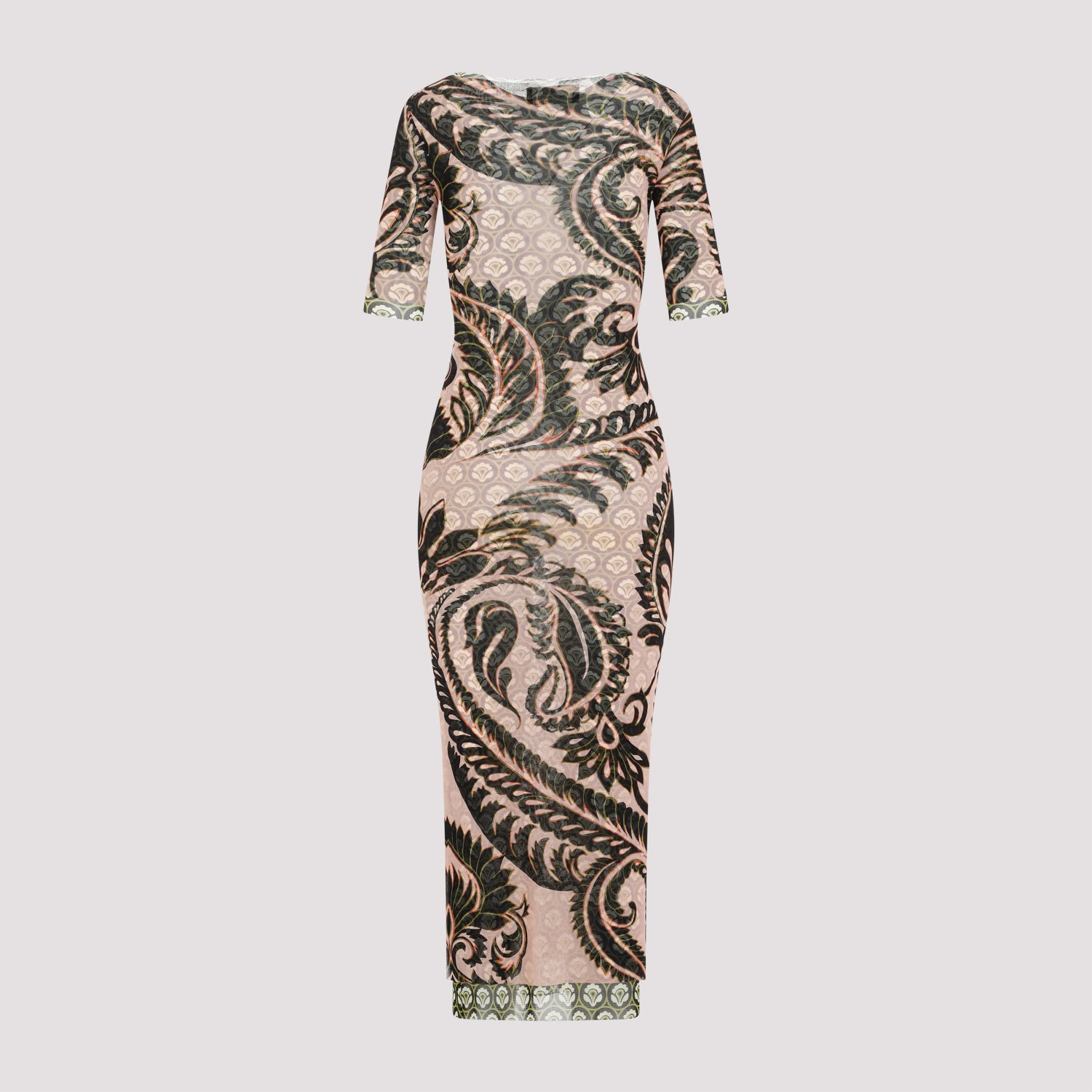 Print Pink Polyamide Midi Dress