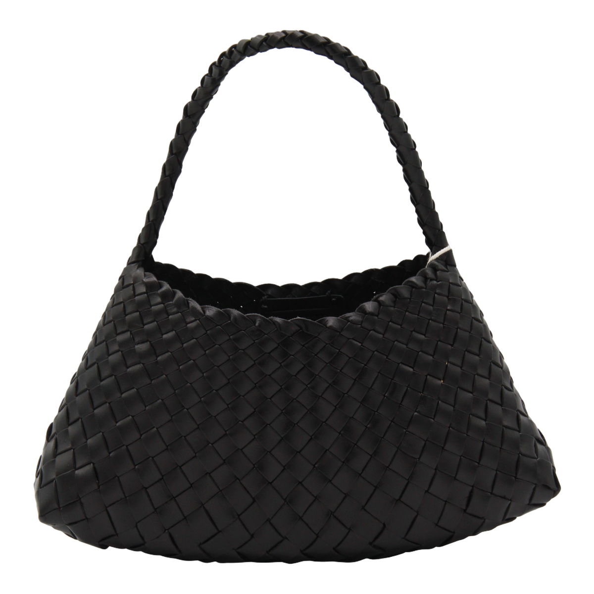 Woven Black Handbag with Scalloped Edges