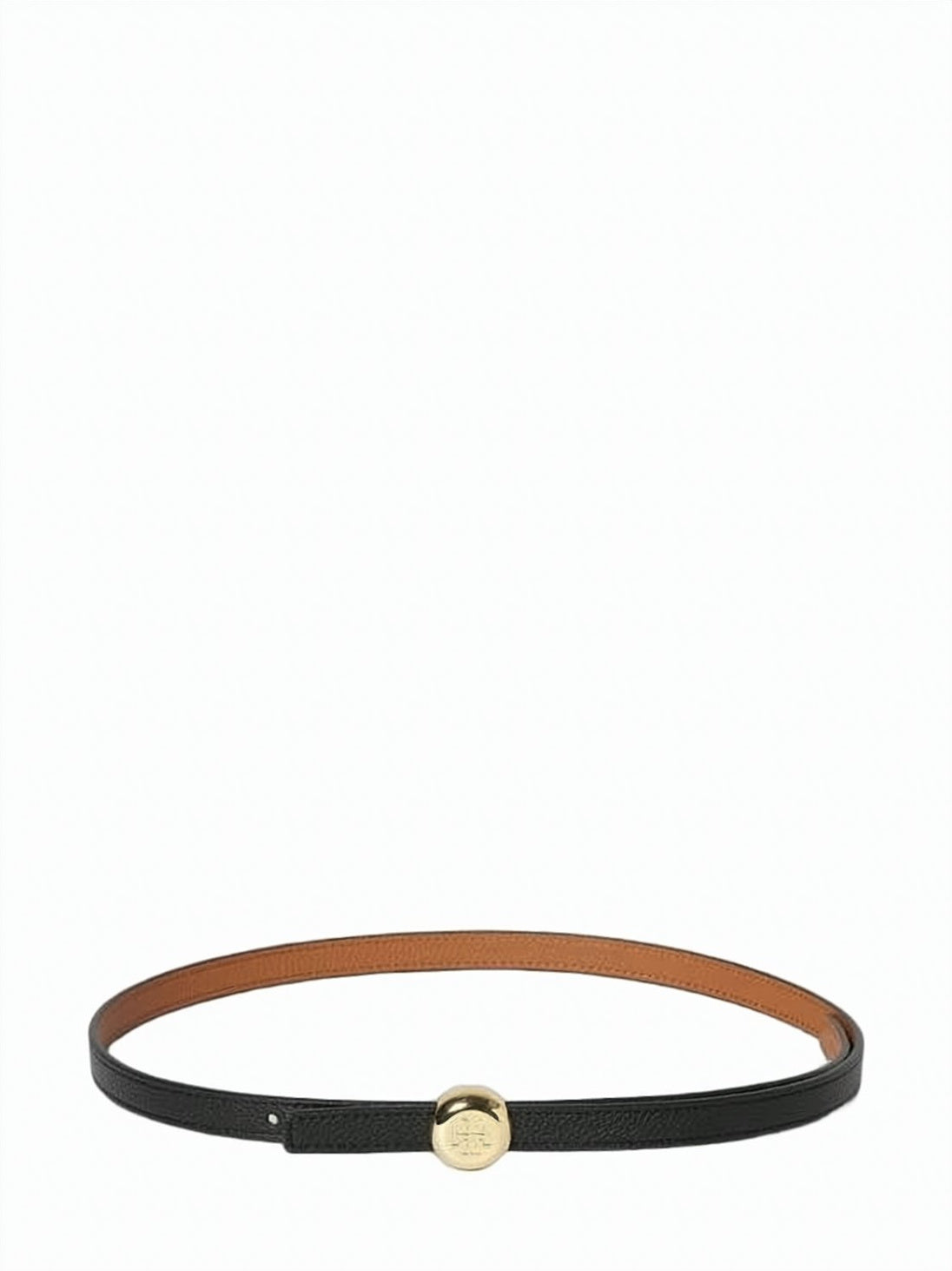 Textured Leather Belt With Oval Gold Buckle