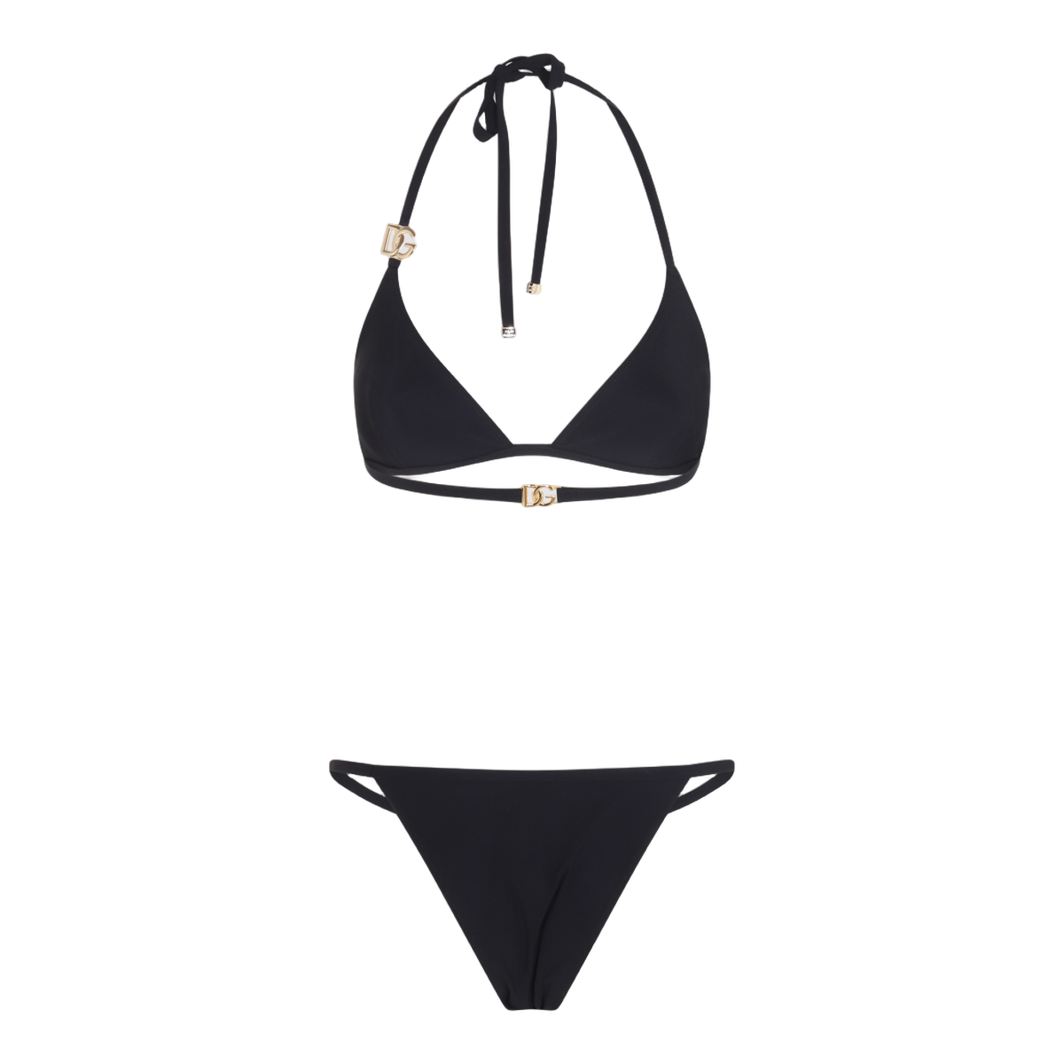 Black Triangle Bikini Set with Gold Accents