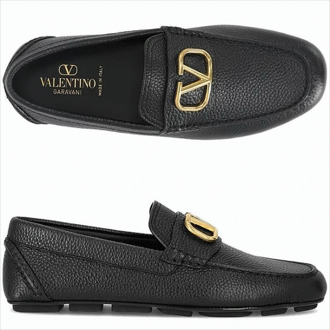 Textured Calf Leather Loafers with Gold-tone Logo