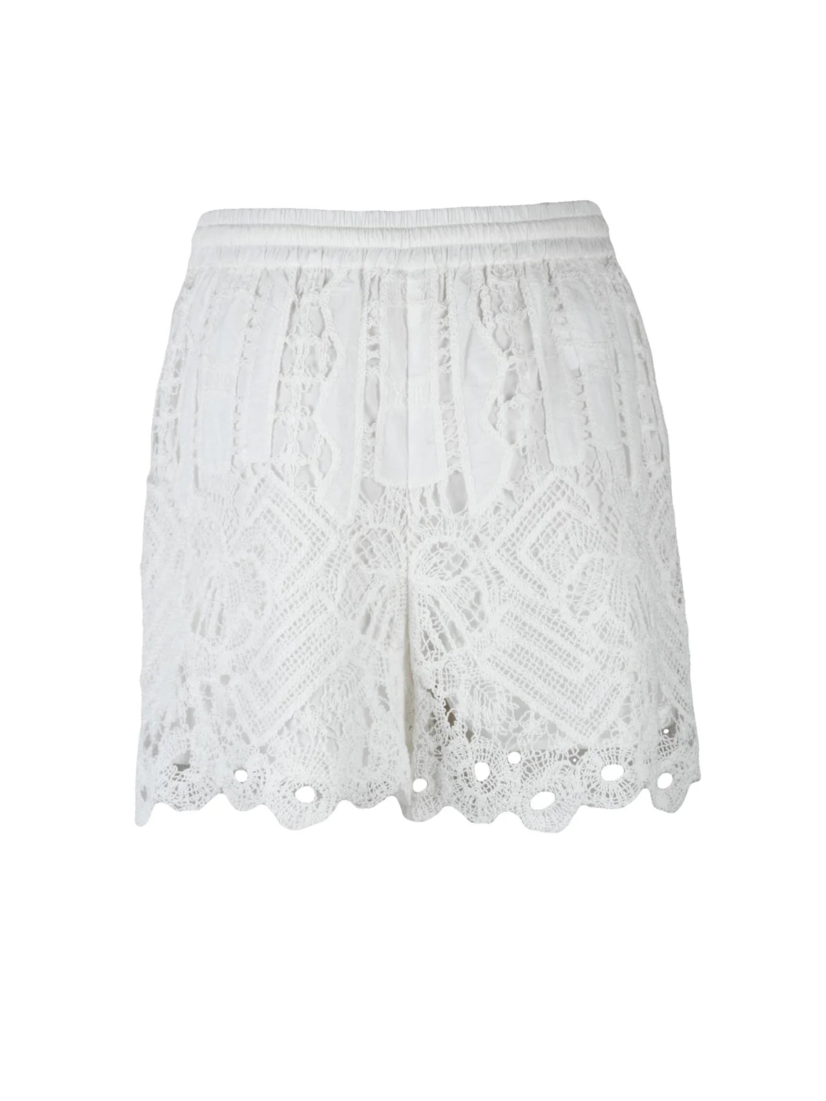 White Cotton Nylon Embroidered Shorts