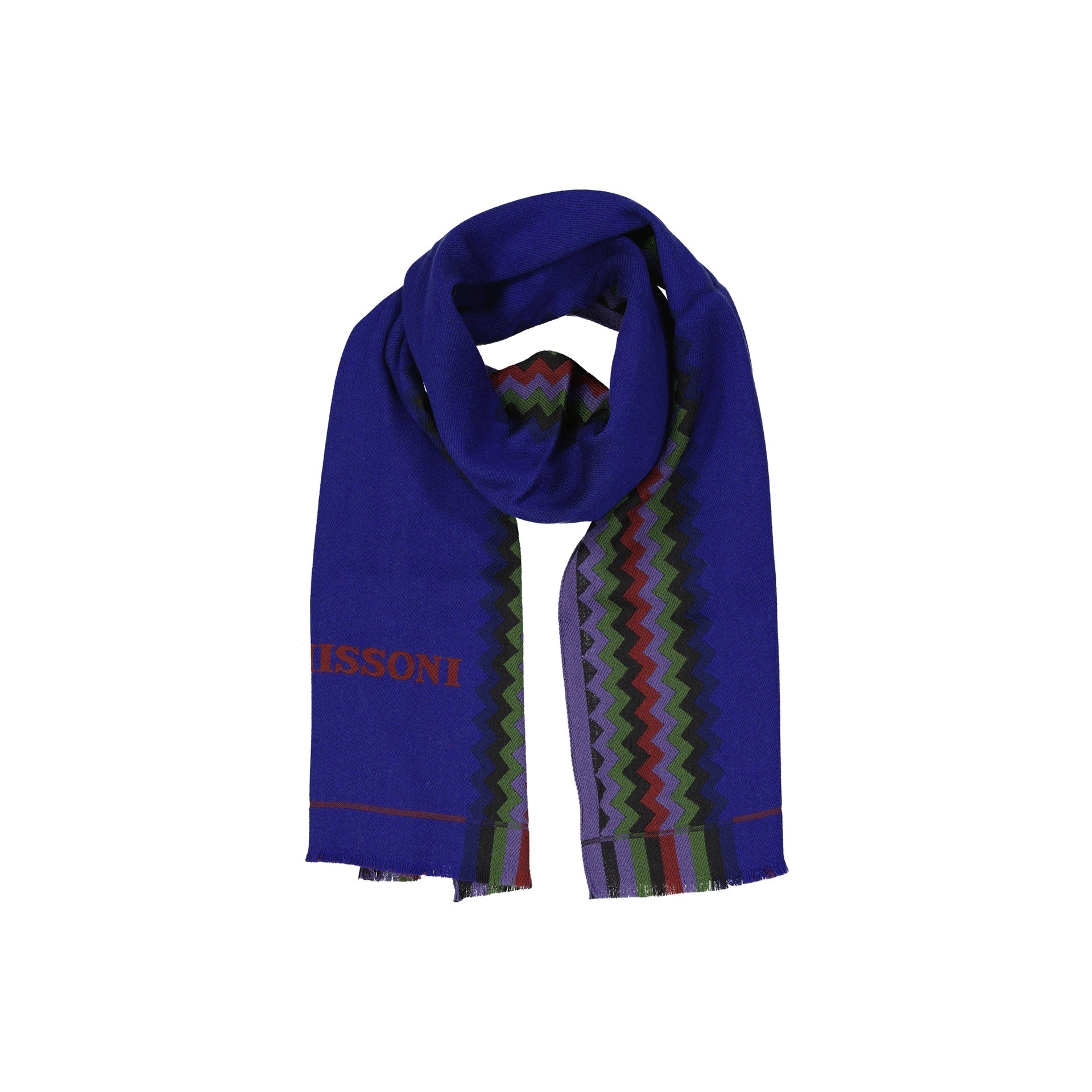 Fringe-Finished Wool Scarf With Zigzag Patterns