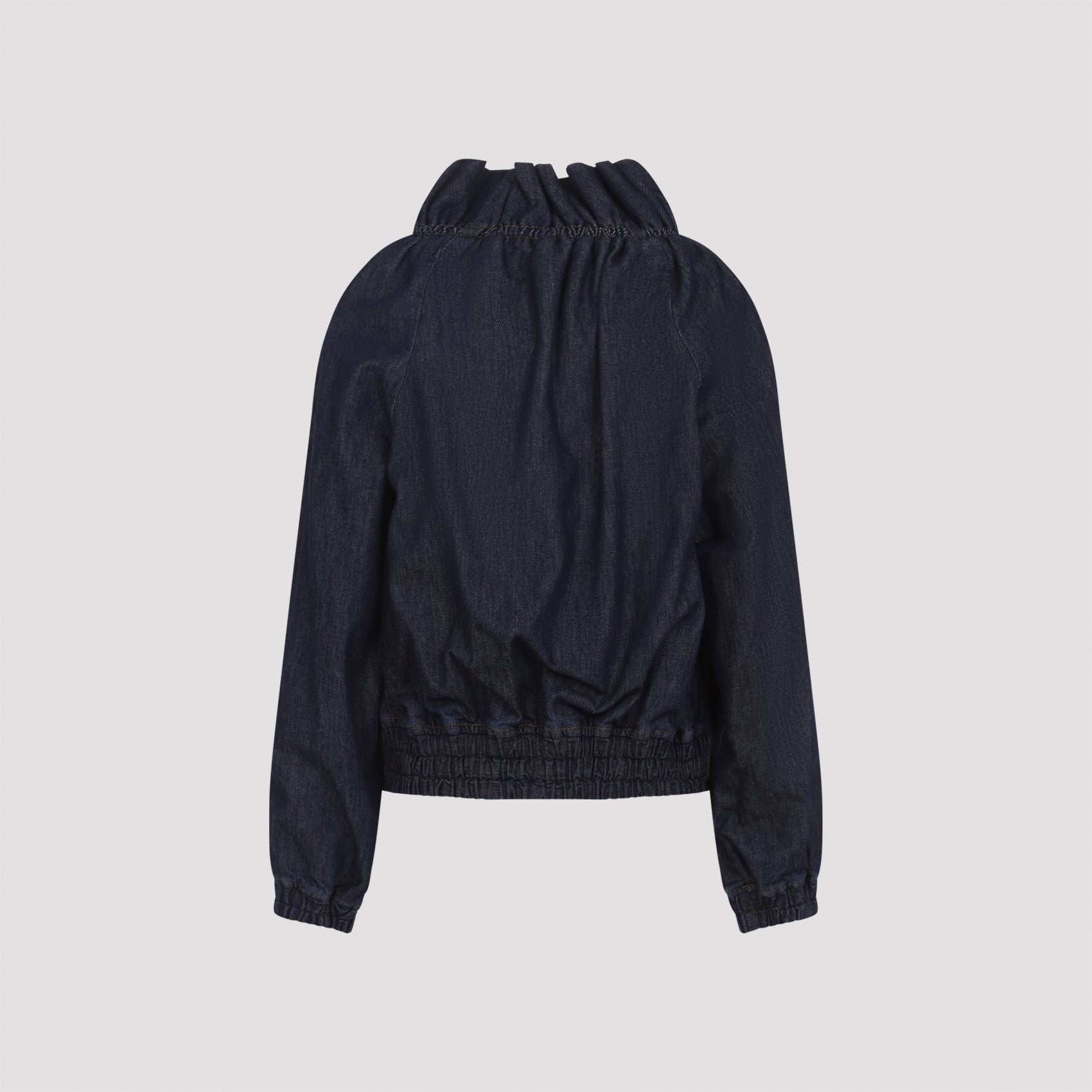 Indigo Cotton Jacket with Ruched Collar and Elasticated Hem