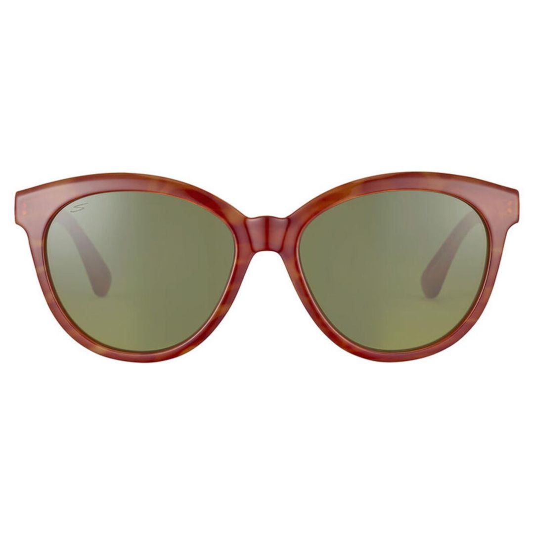 Endee Rounded Cat-Eye Tortoiseshell Sunglasses with Green-Tinted Lenses