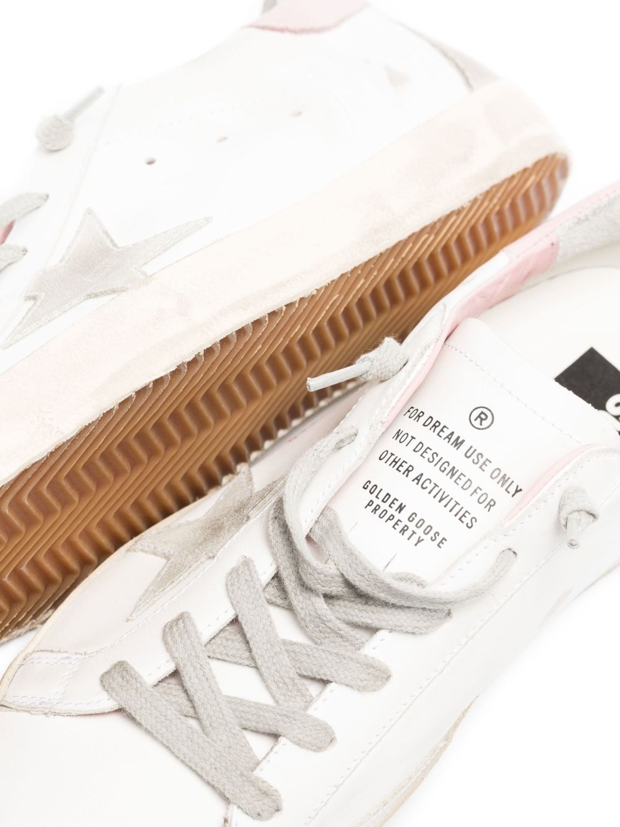 Distressed White Leather Low-Top Sneakers with Suede Star Logo