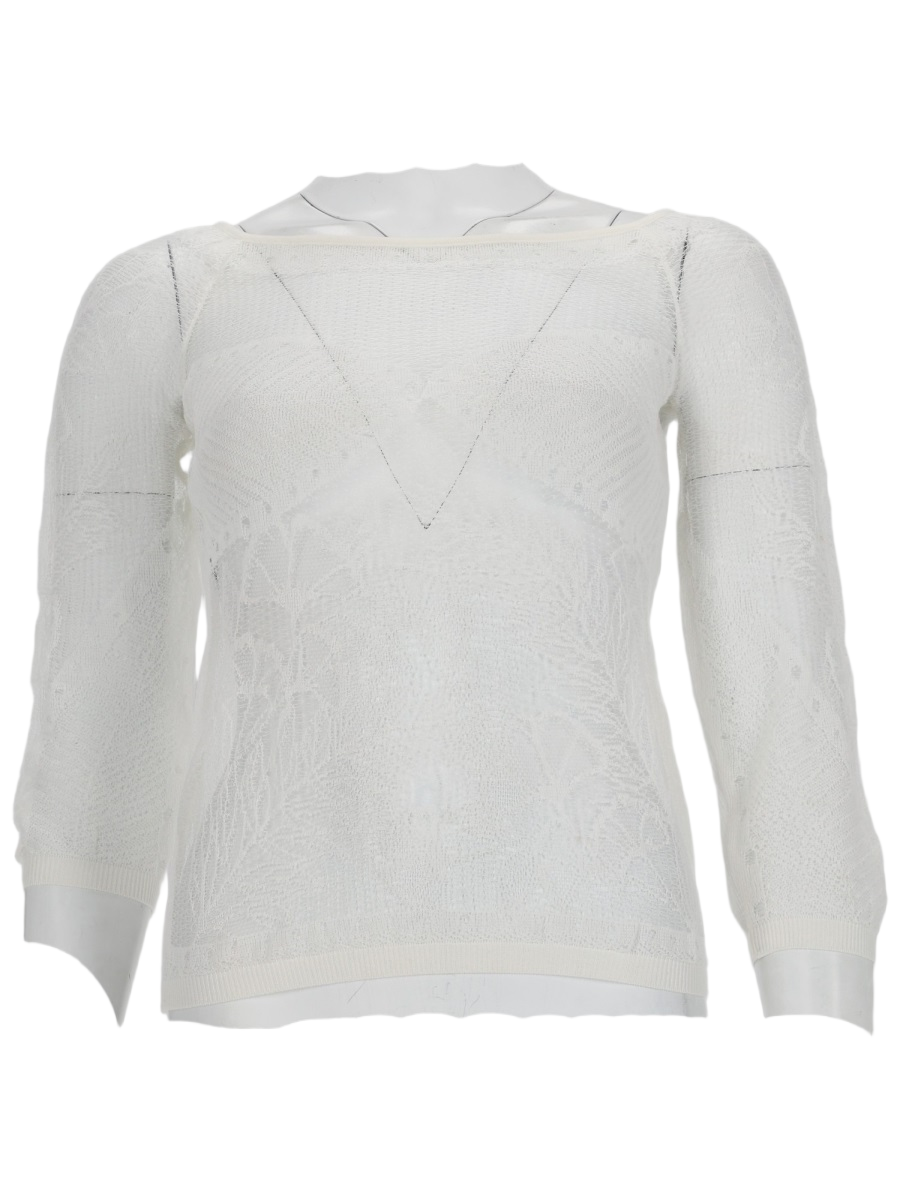 Viscose Net Knit Top With Floral Patterns And Puff Sleeves