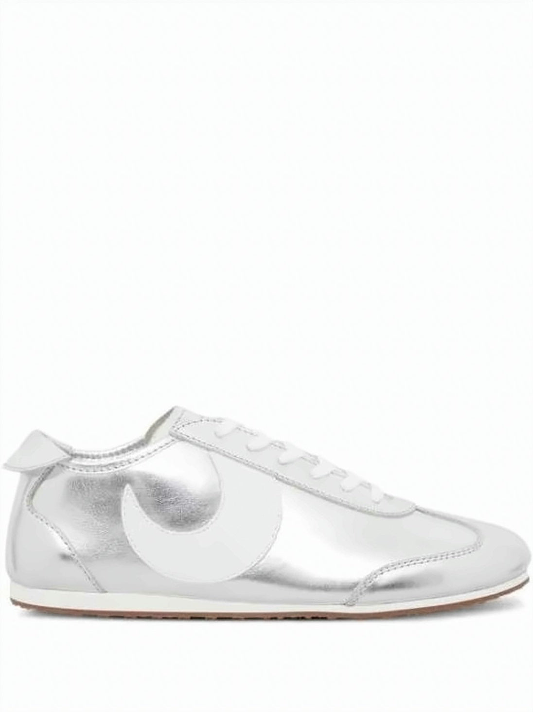 Metallic Silver Leather Sneakers with Crescent Accent