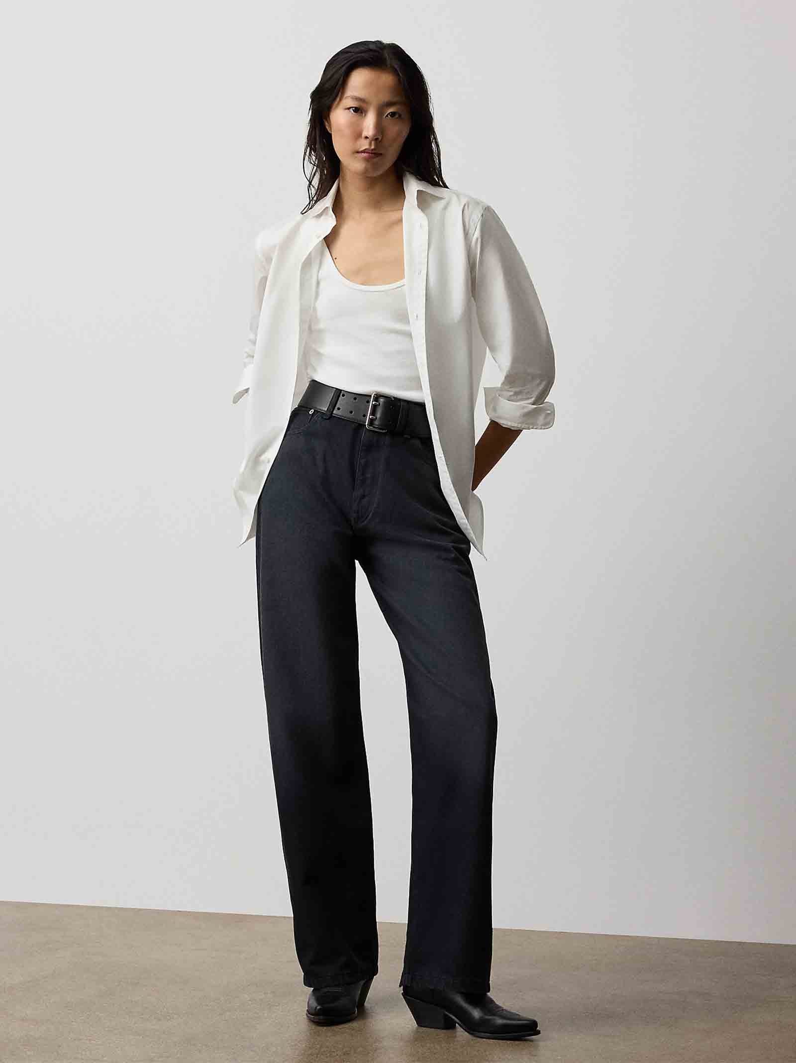 High-Waisted Wide-Leg Denim Jeans In Soft Black Cotton