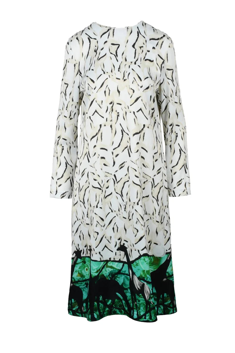 Midi Dress - Cream/Green
