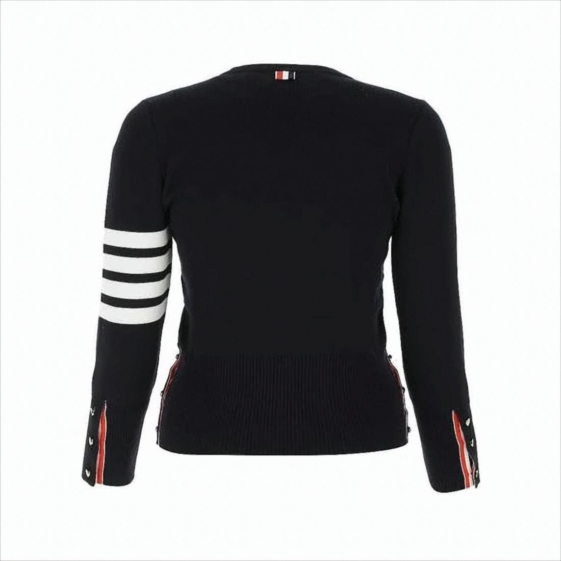 Textured Knit Sweater with Striped Detailing and Decorative Buttons