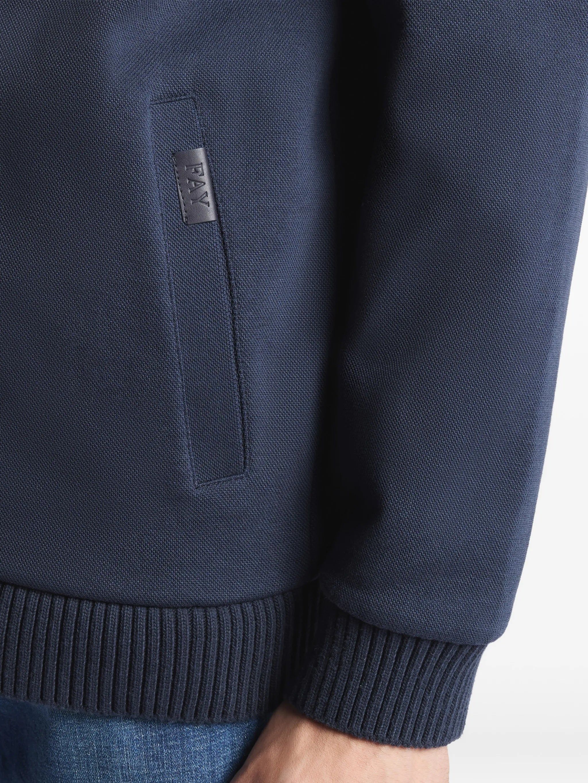 Navy Blue Bomber Ribbed Detail Jacket