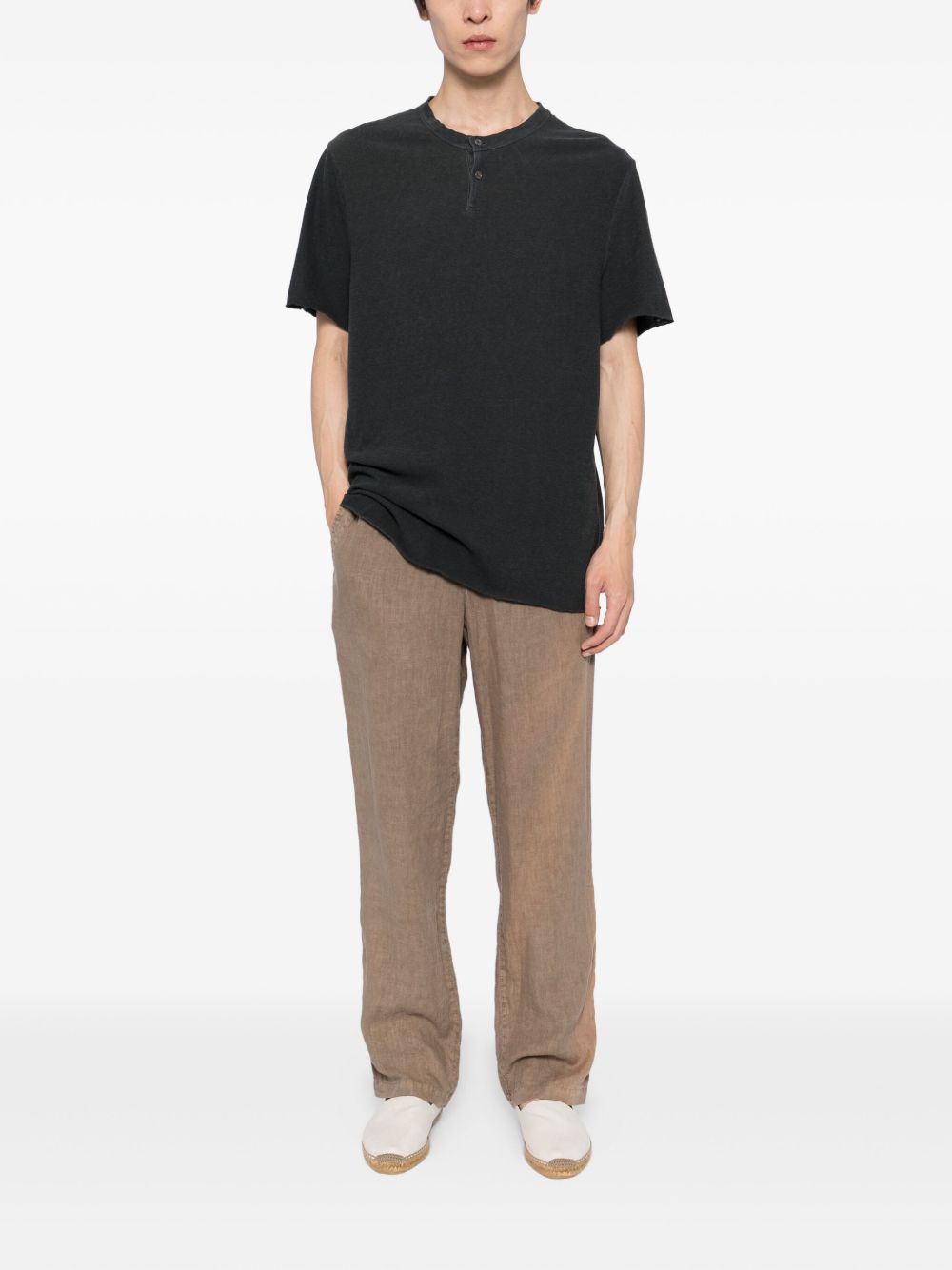 Relaxed-Fit Short-Sleeve T-Shirt With Two-Button Placket