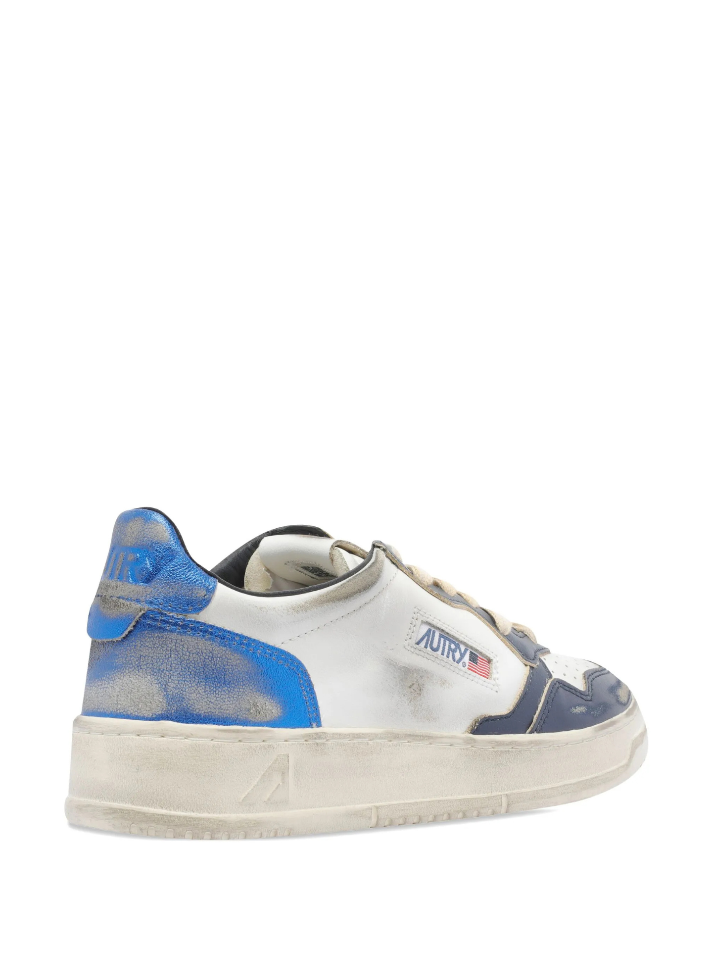 Distressed White Leather Sneakers With Navy Accents