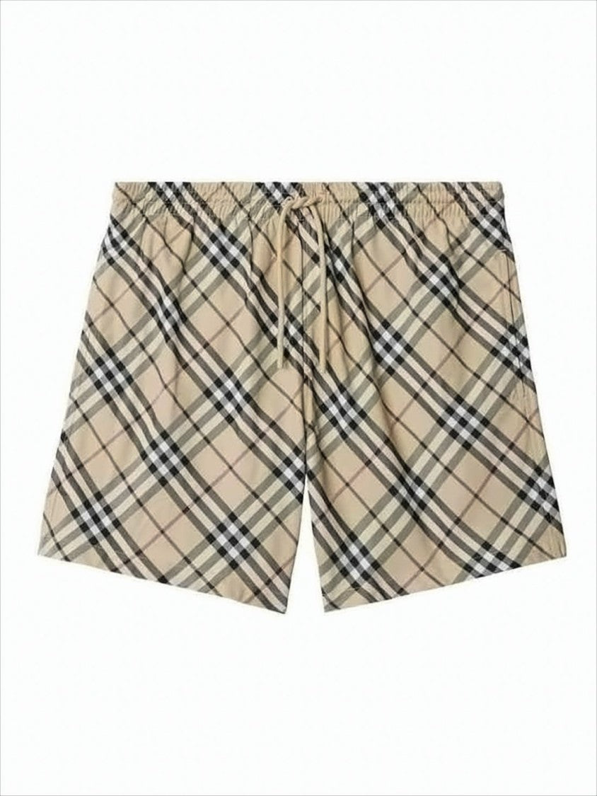 Beige Check Swim Shorts